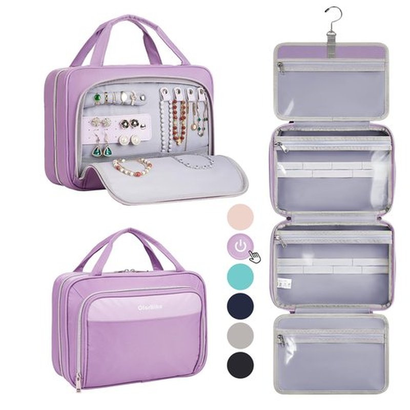 OlarHike Toiletry Bag,Large Size Waterproof Leather Hanging Bags, Makeup Jewelry 3 in 1 Essentials Travel Packing Organizers, Fulled-Sized Family Pack, Shampoo, Conditioner, Brushes Set (Purple)