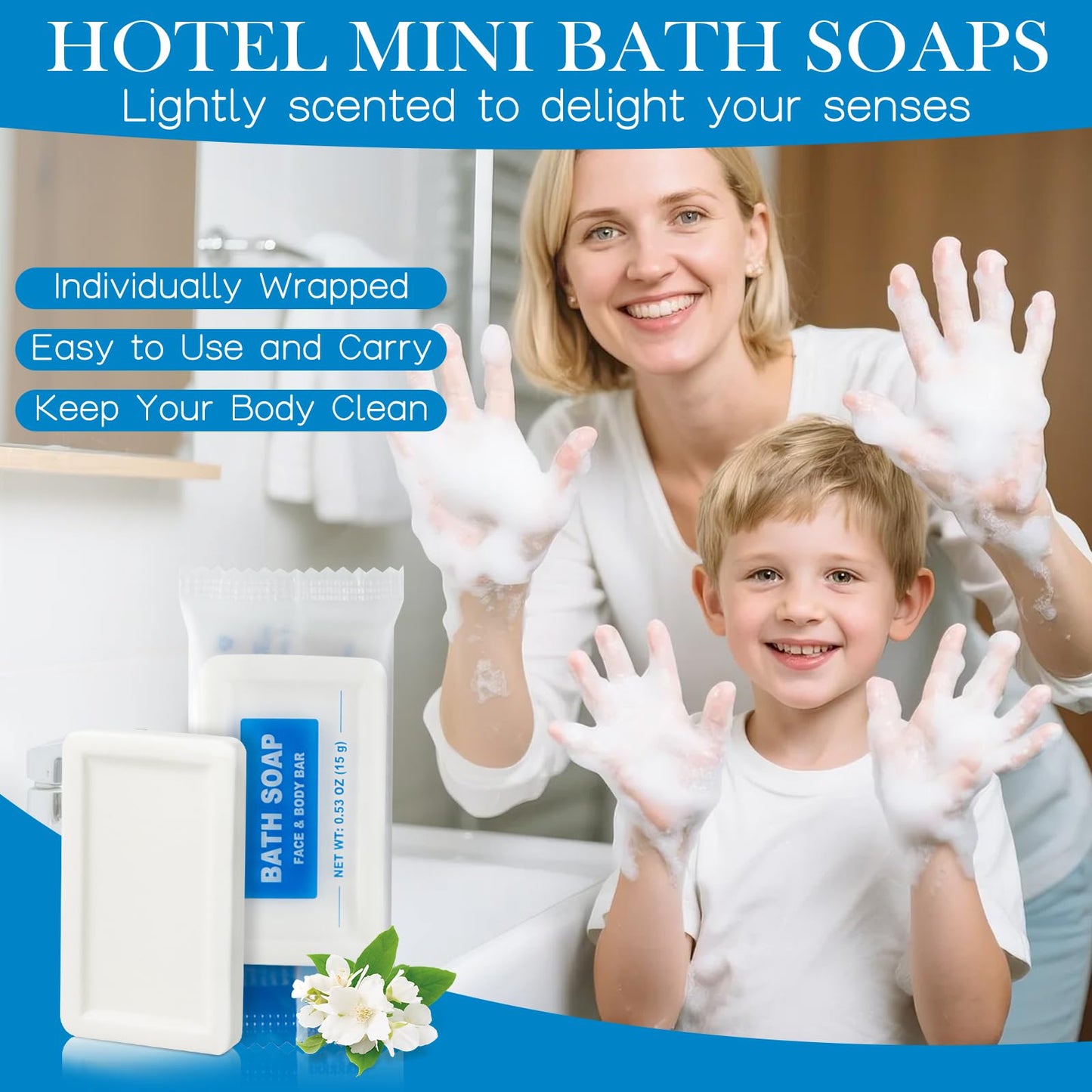 HAIFOTRVA 10 Pack Mini Travel Size Bar Soap Bulk,0.53 oz/15 grams Individually Wrapped Small Disposable Hotel Soap Bars Toiletries for Church,Homeless Gifts,Bathroom,Guest