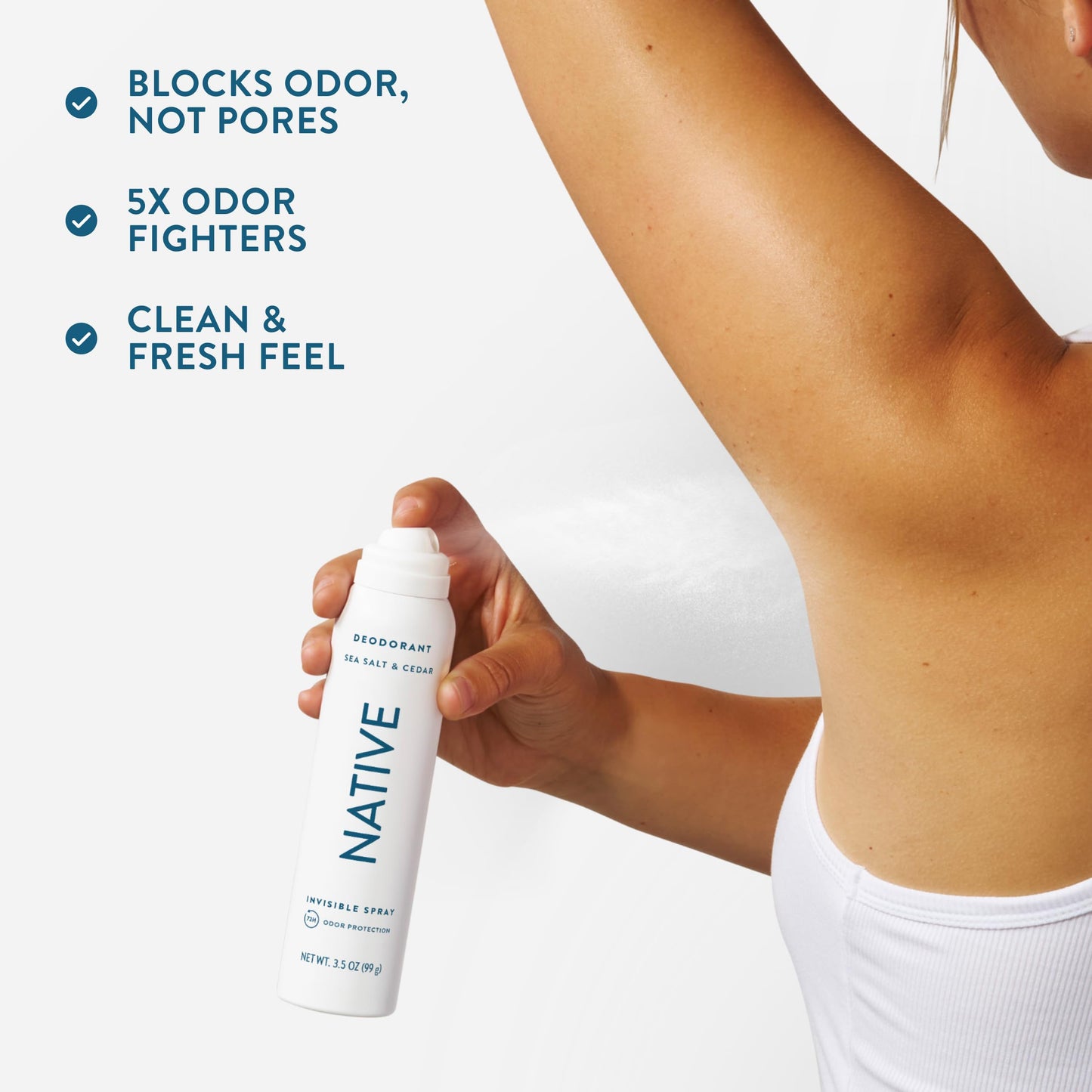 Native Deodorant & Body Spray, Sea Salt & Cedar, 72-Hour Odor Protection for Underarms & Body, Aluminum Free, Quick Drying, 3.5 oz