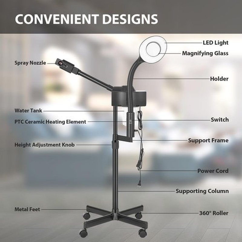 Professional Facial Steamer ，2 in1 Steamer for Face 5X LED Magnifying Lamp Facial Steamer，Beauty Face Equipment Use at Home，Sap or Salon（Black）