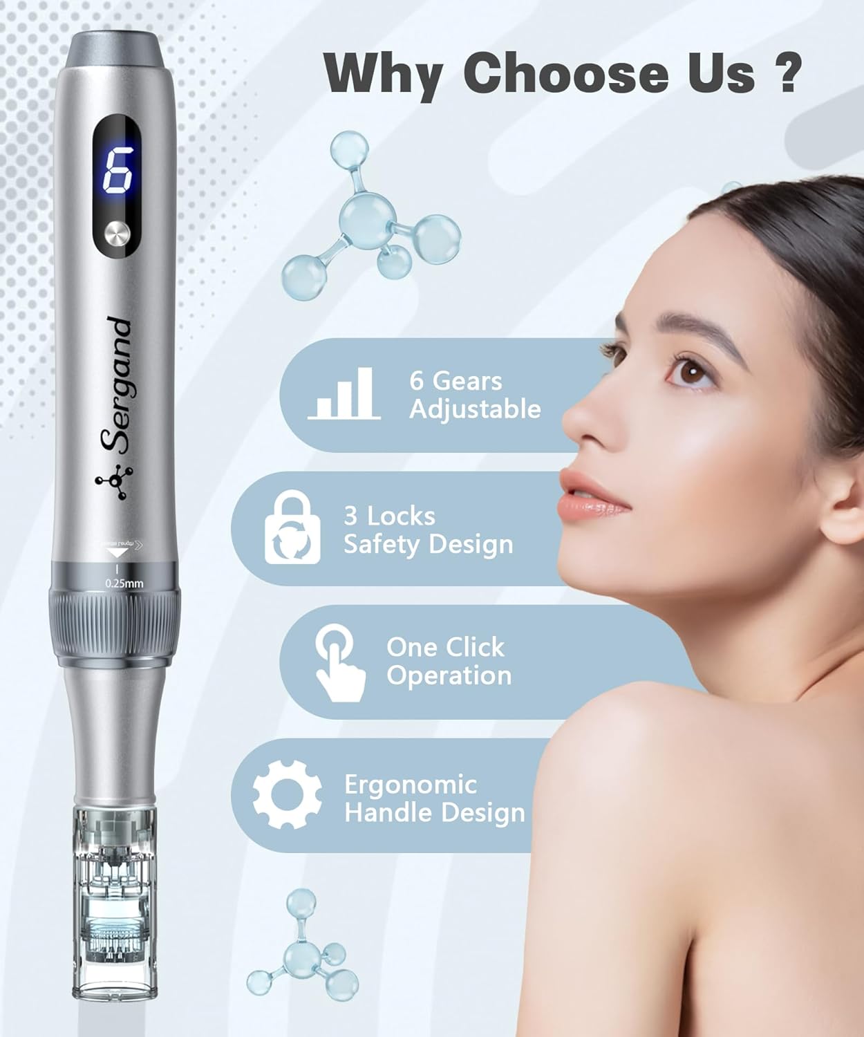 Derma Roller Pen - 0.25mm Needle Length for Skin Rejuvenation & Collagen Boosting