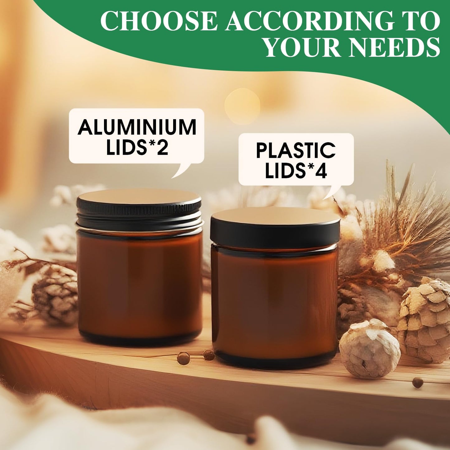 DPLASKA 4 oz Glass Jars with Lids, 4 Pack Small Amber Jars with Black Lids