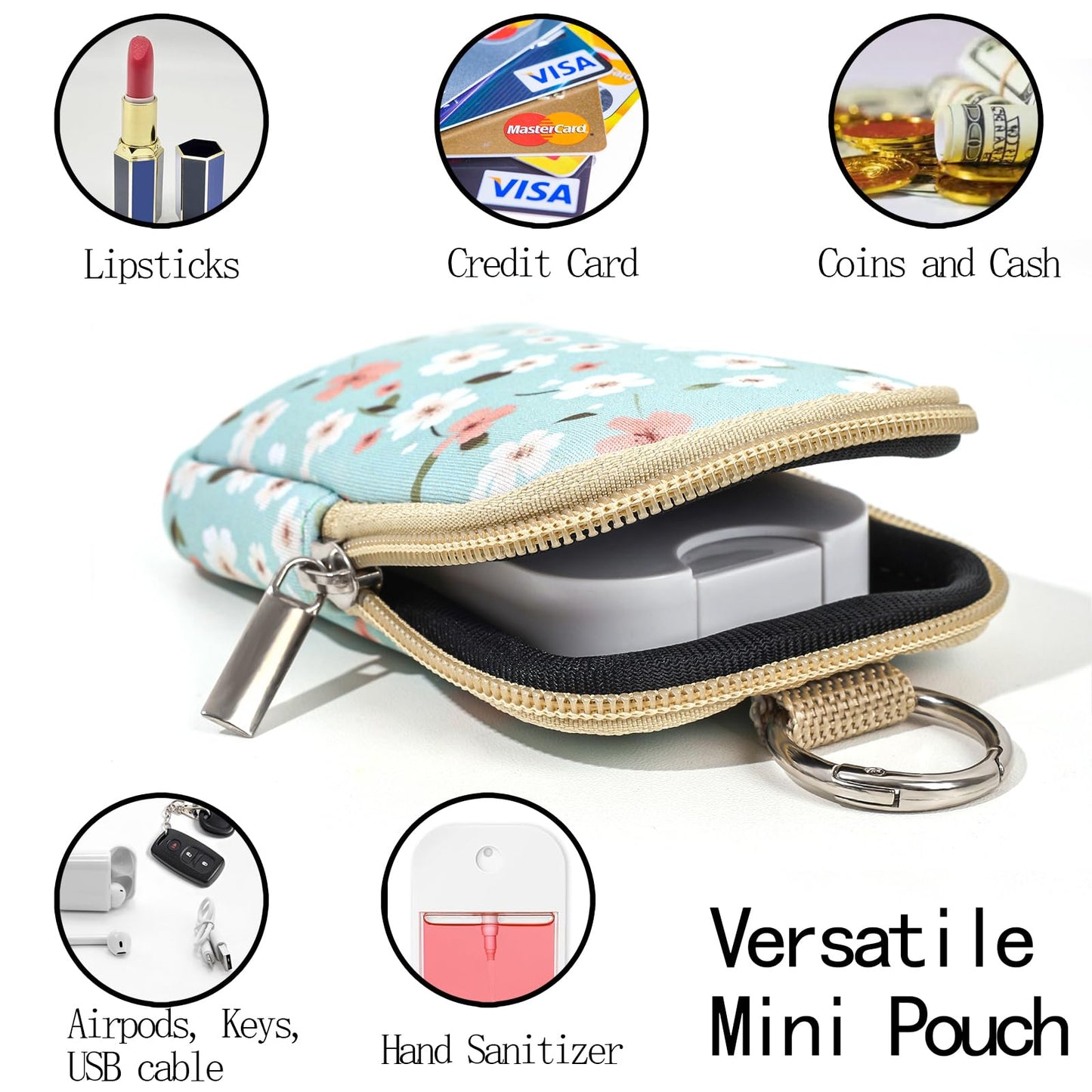 COOKOOKY 2 Pack Hand Sanitizer Spray Case Compatible with Touchland, Hand Sanitizer Holder, Mini Zippered Pouch, Small Makeup Bag for Women Friends Girls Gifts Idea