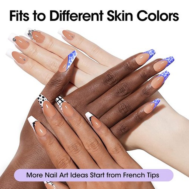 Gellen French Tips Gel Nail Kit - Brown Short Square French Press on Nails Kit Included 150pcs Soft Gel Nail French Tips, Solid Nail Gel Glue, Mini UV Nail Lamp, Top Coat and Base Coat Gel Polish