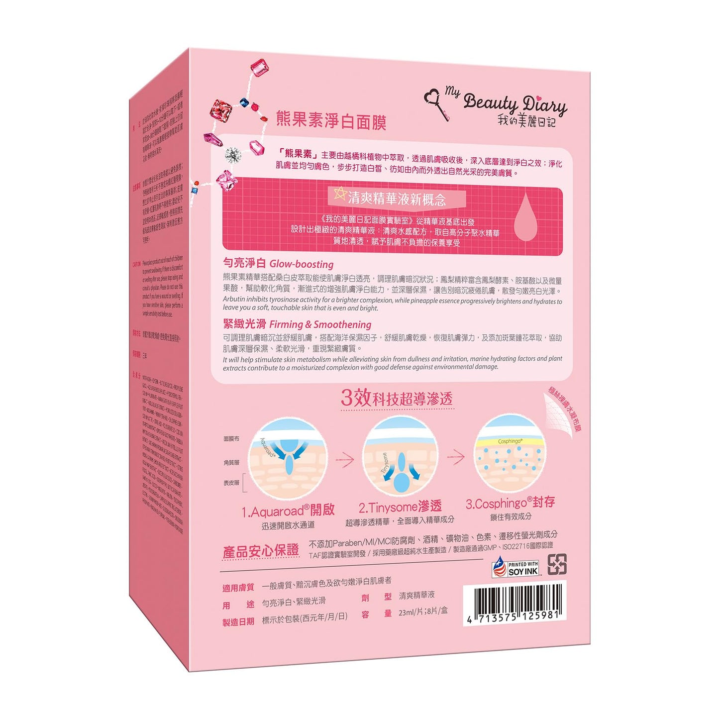 My Beauty Diary Arbutin Glow-boosting Mask, Firming and Smoothening Facial Mask, Restores Radiance, Self Care Face Sheet Mask for Dull Skin and All Skin Types (8 pcs)