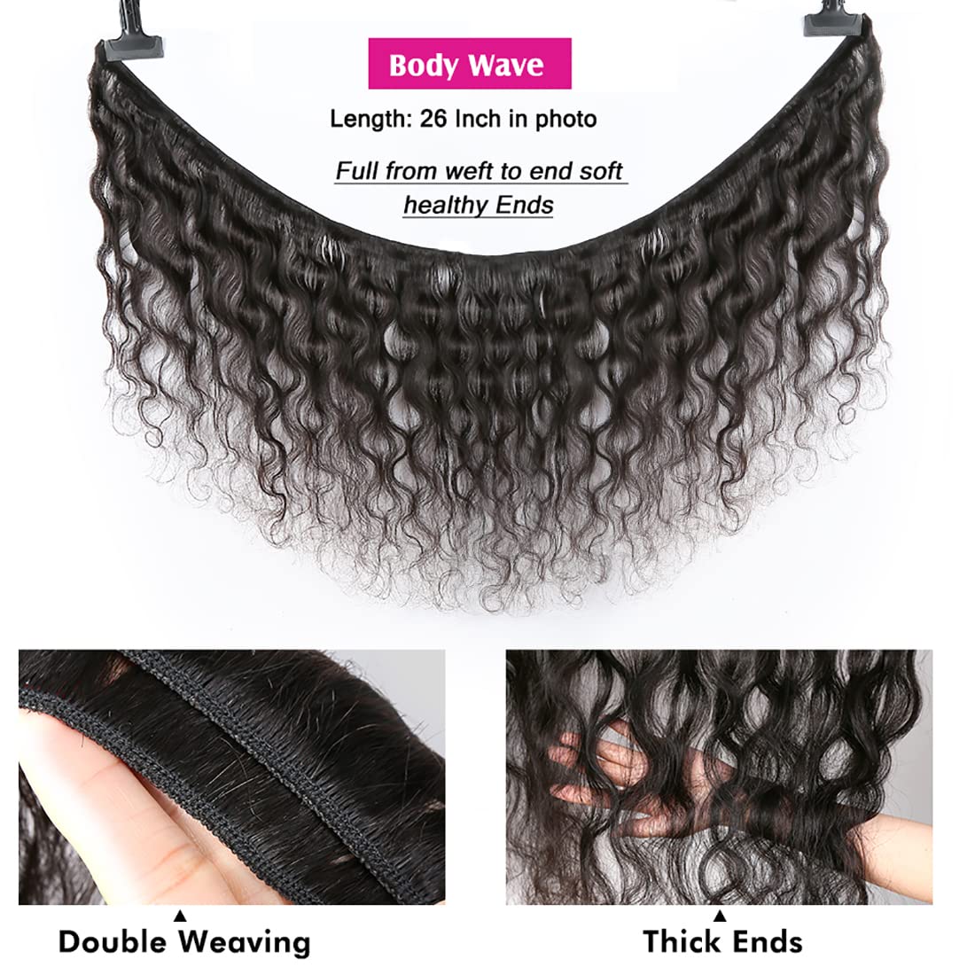 Body Wave Bundles Human Hair 4 Bundles 18 20 22 24 inch 4 pack 12A Brazilian Virgin Weave Hair Extensions 100% Unprocessed Human Hair Bundles Quick Weave Bundles Natural Black