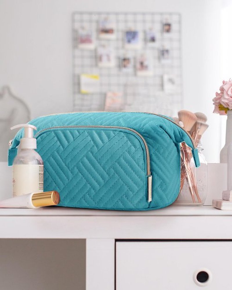 BAGSMART Travel Makeup Bag, Cosmetic Bag Make Up Organizer Case,Large Wide-open Pouch for Women Purse for Toiletries Accessories Brushes Teal