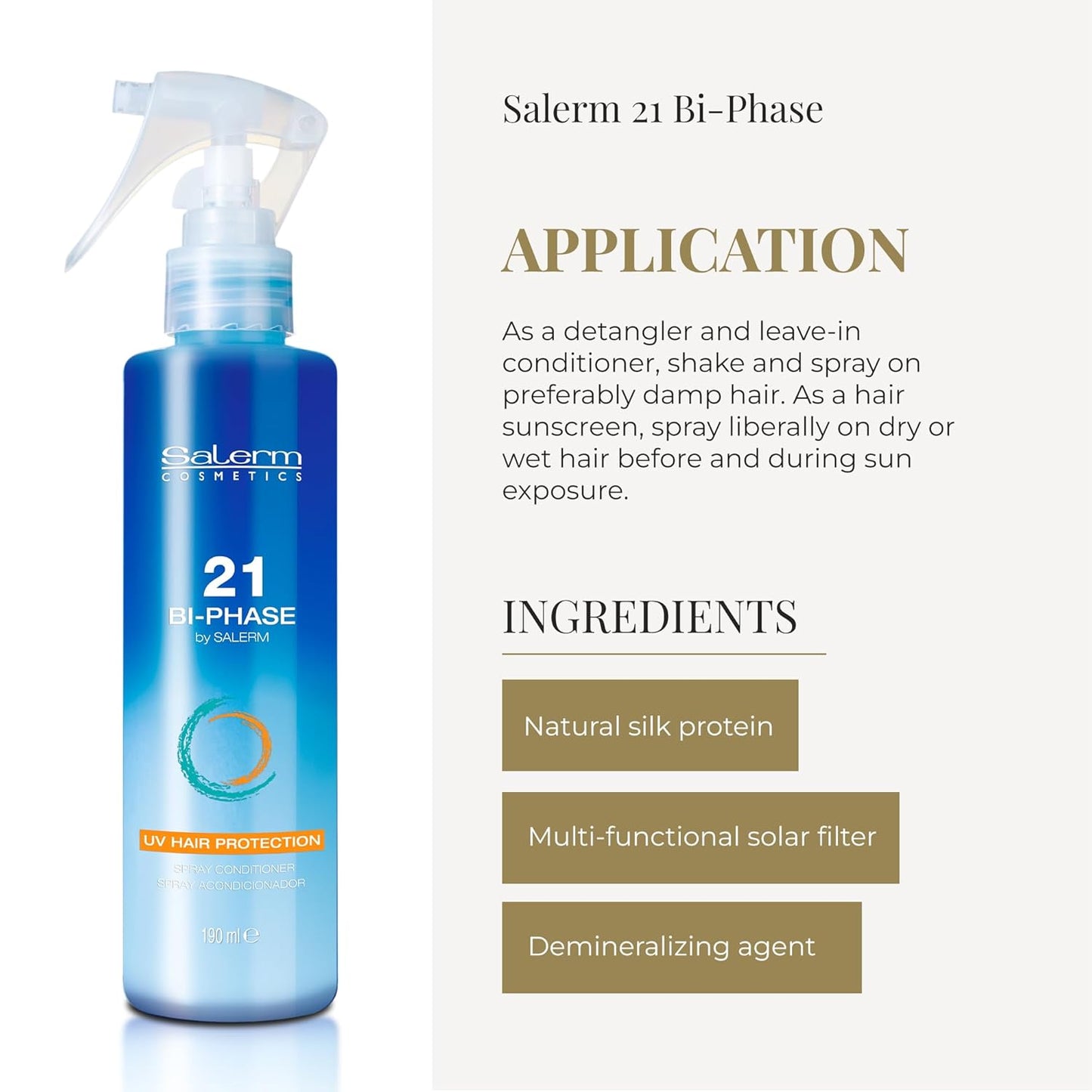 Biphase Leave-In Conditioner 190ml - Salerm 21 | Anti-Frizz, Detangler & UV Protection