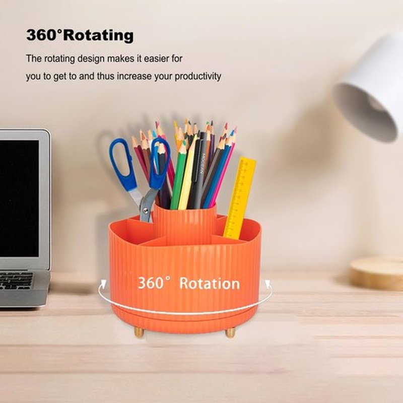 Anyoifax 360° Rotating Makeup Brush Holder Organizer, Make up Brushes Cup for Vanity, 5 Slot Spinning Makeup Organizers for Cosmetics, Lipstick, Pen, Orange