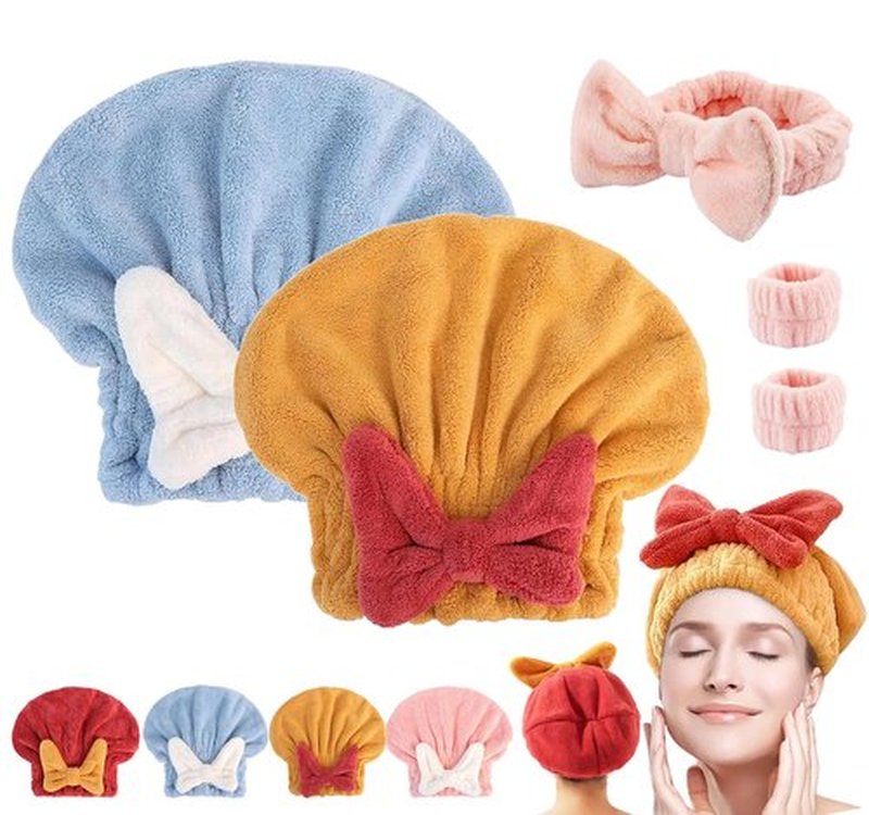 Hair Towel Wrap for Women, New Super Absorbent Hair Towel Wrap for Wet Hair, Efficient Absorbent Hair Towel Wrap, Quick-Drying Thickened Soft Bow Tie Wet Hair Towel Wrap for Women (Blue&Yellow)
