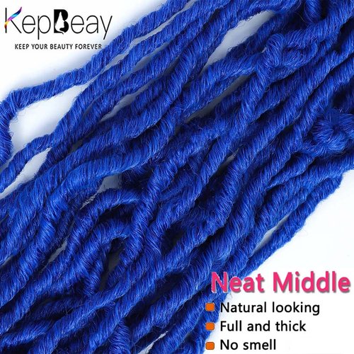 Soft Locs Crochet Hair 18inch 6 Packs Faux Locs Crochet Hair Pre Looped Blue Color Synthetic Hair Soft Locs Curly Wavy Crochet Braids Hair for Women (18 Inch, 6Packs Blue)