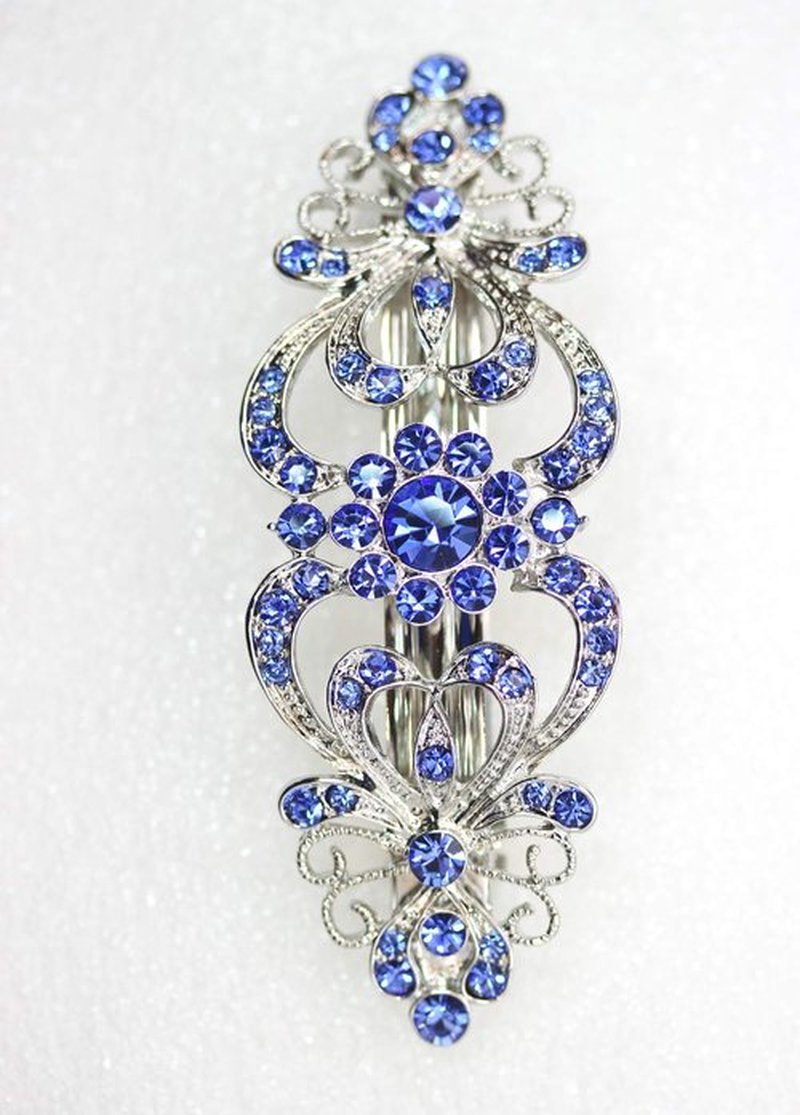Faship Gorgeous Blue Crystal Hearts And Floral Hair Barrette