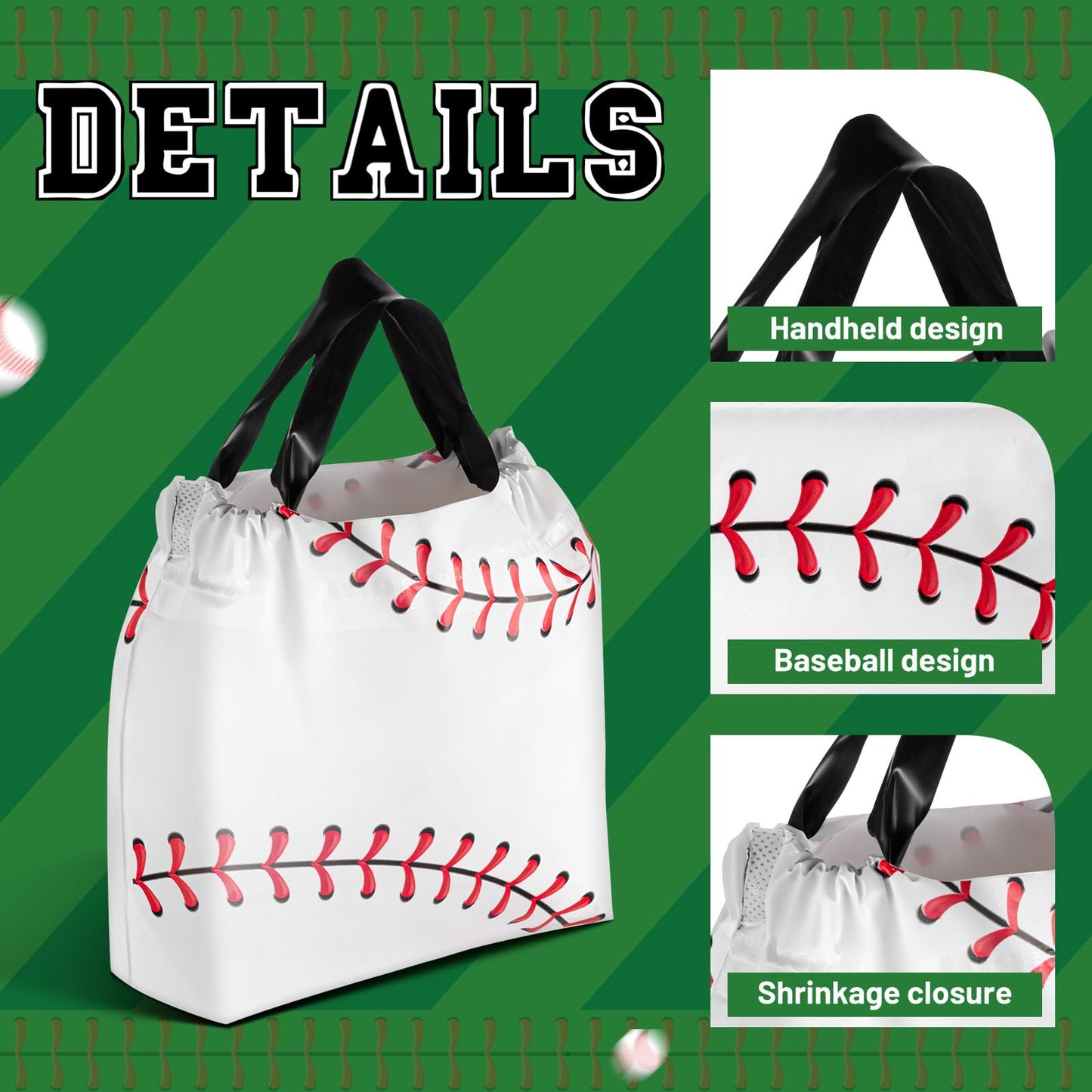 Flutesan 50 Pcs Baseball Party Favor Bags 6" x 8" Plastic Baseball Snack Goodie Bags Drawstring Gift Packaging for Team Kids Boys Birthday Sports Theme Party Favors Supplies