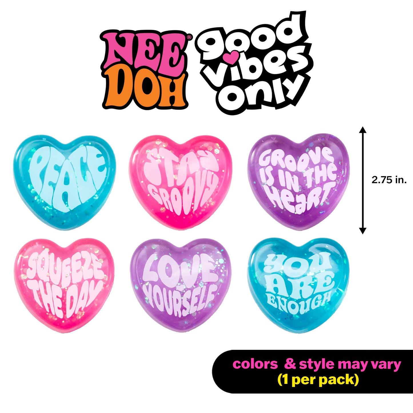 Schylling Needoh Good Vibes Only - Sensory Squeeze Toy - Colors May Vary (1 Per Pack)