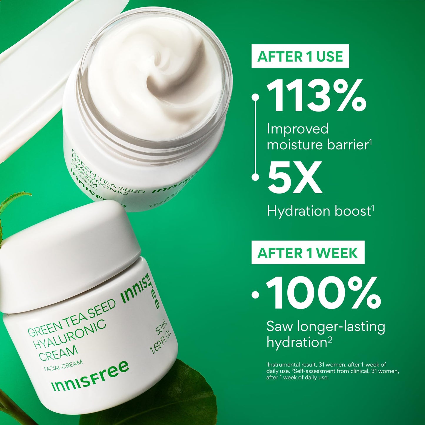 innisfree Green Tea Seed Hyaluronic Acid Cream, Korean Face Moisturizer with Ceramide & Skin Barrier Complex, Fragrance-Free & Non-Comedogenic, Jumbo