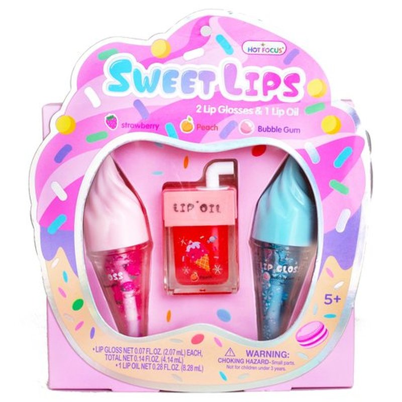 Hot Focus | Strawberry and Buble Gum Ice Cream Flavored Lip Gloss Set – Assorted Lip Gloss Flavors, Non-Toxic Makeup for Kids & Teens (Sweet)
