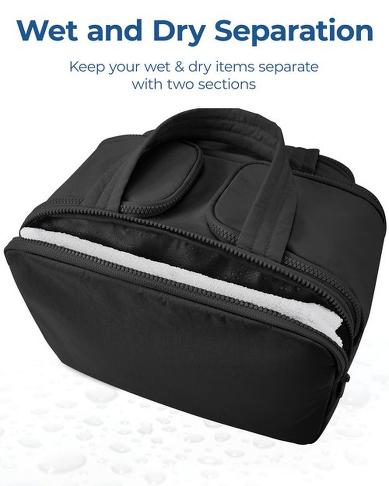BAGSMART Travel Toiletry Bag, Lightweight Large Wide-open Travel Bag for Women, Puffy Cosmetic Makeup Bag Organizer with Handle for Accessories,Essentials, Toiletries, Black