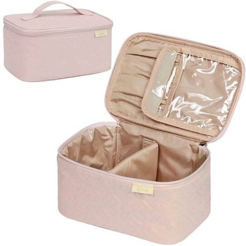 NISHEL Travel Makeup Bag Women, Cosmetic Organizer Case, Portable Travel Essentials Case for Travel-Size Accessories Bottles, Brushes, and Skin Care Products, Pink