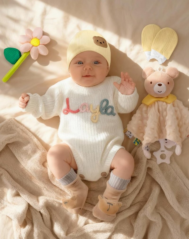 Baby Shower Gift Basket | Essential Newborn Gift Set with Diaper Caddy, Security Blanket, Hat, Bib, Socks & Mittens - Perfect for Boys & Girls