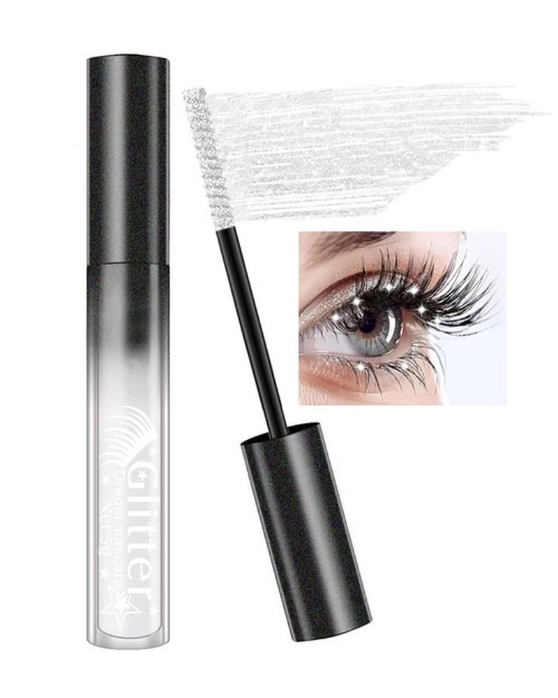 White Glitter Mascara, Sparkle Diamond Colored Mascara, Multi-Use Shimmer Waterproof Mascara, Define Long Lasting Curling Eyelashes, Voluminous Lengthening Mascara Makeup for Women Party Festival-04