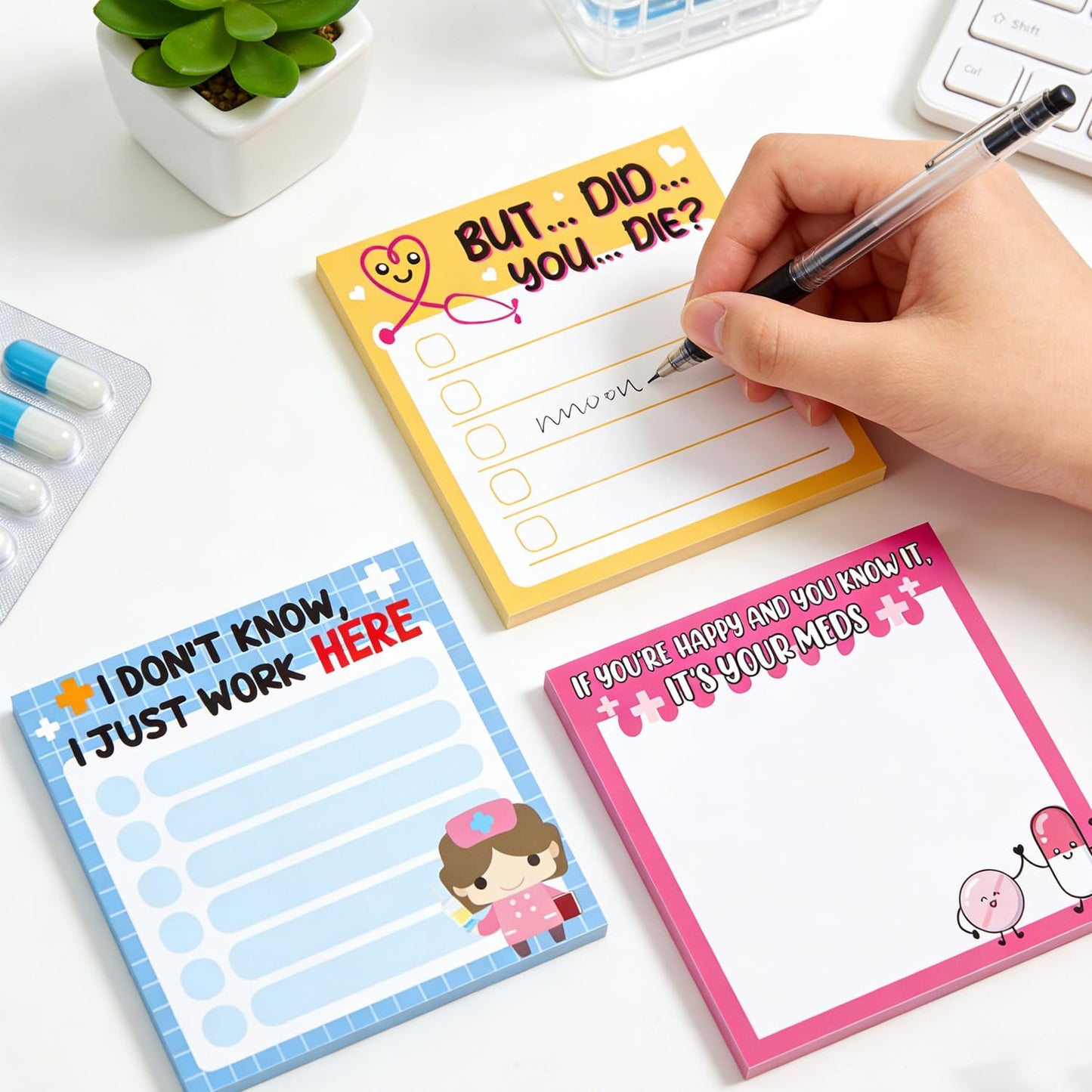 Lovarywow Funny Nurse Sticky Notes Gifts, 9 Pack Nursing Notepads 3x3 Inch, Fun Medical Self-Adhesive Memo Pads Work Gag Gifts for Hospital, Sarcastic Schedules Diary Office Supplies (450 Sheets)