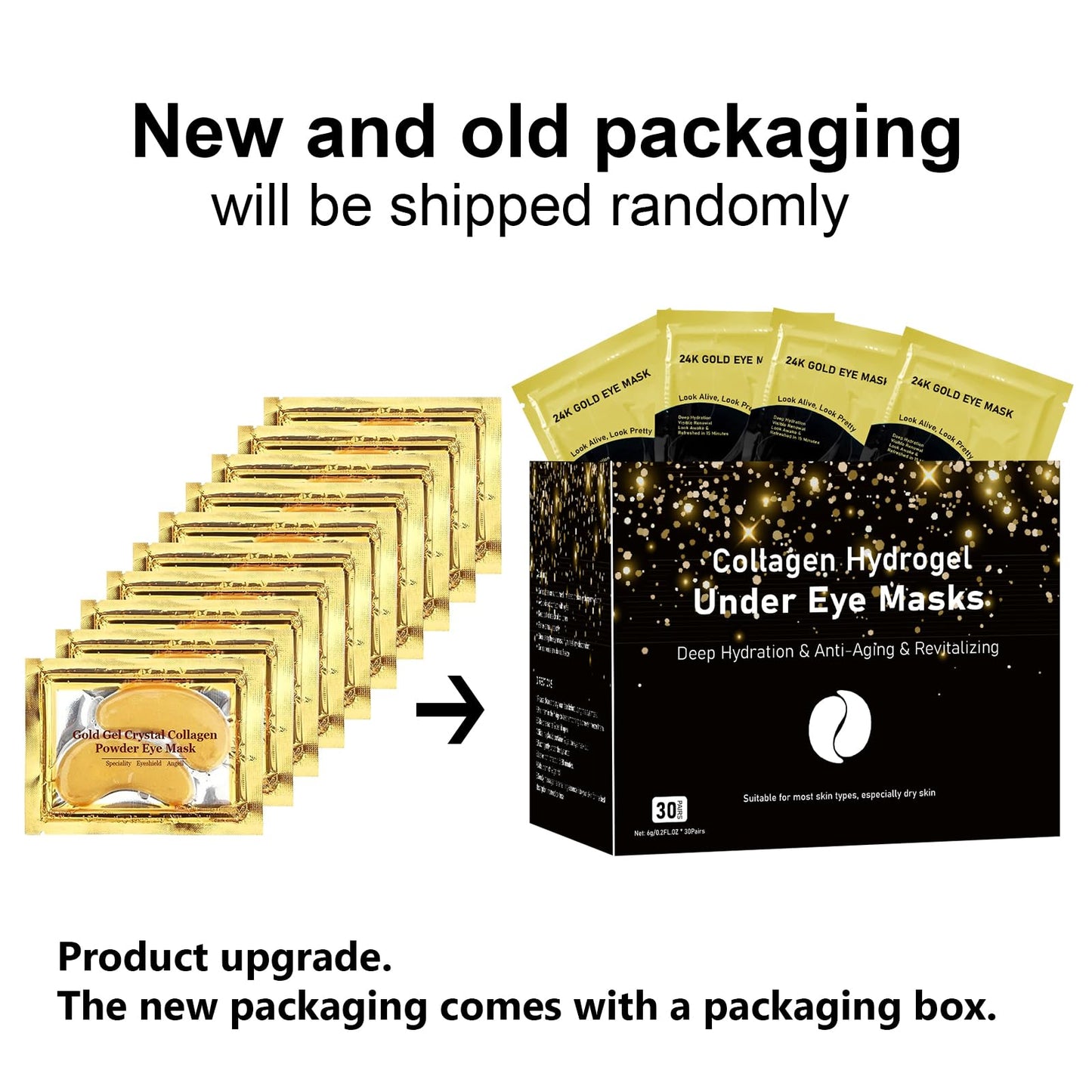 Adofect Under Eye Patches 30 Pairs, 24K Gold Under Eye Mask with Hyaluronic Acid for Dark Circles and Puffy Eyes, Bachelorette Party Accessories, Bridesmaid Gifts, Daily Skin Care
