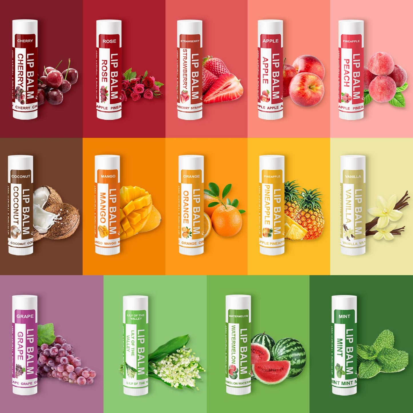 Yopela 56 Pack Natural Lip Balm in Bulk with Vitamin E and Coconut Oil - Moisturizing, Soothing, and Repairing Dry and Chapped Lips - 14 Flavors - Non-GMO Valentine's Gift