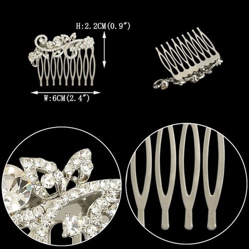 EVER FAITH Silver-Tone Austrian Crystal Wedding Floral Leaf Vine Hair Comb Set of 2 Clear