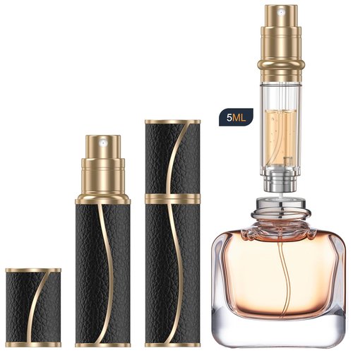 YIERSO Perfume Travel Refillable Bottle,Genuine Leather Bottom-Filling Fragrances Perfume Atomizer,Mini Cologne Dispenser,Portable Sprayer Pocket Size for Cruise Car Trip Purse Gift 5ml (Black S-5ml)