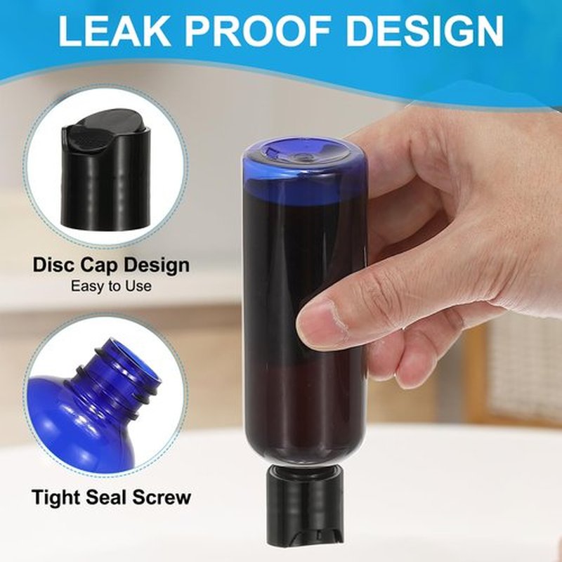 PATIKIL Travel Bottles with Disc Cap, 6 Pcs 3.4 Oz(100ml) Leak Proof Refillable Empty Dispenser Container Squeeze Bottle for Shampoo Toiletries Lotion Cream, Blue