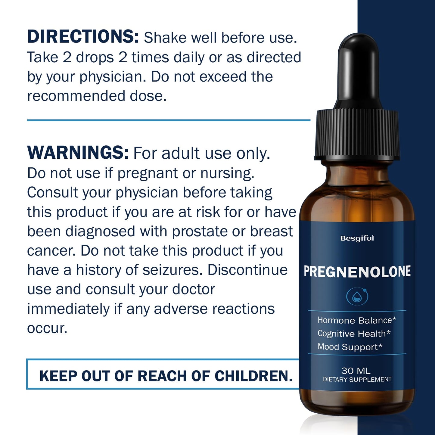 Liquid Pregnenolone Supplement, Sublingual Micronized Liquid for Hormone Balance, Memory & Focus Support, Promote Cognitive Health, Better Absorption Than Capsules, 30 ml