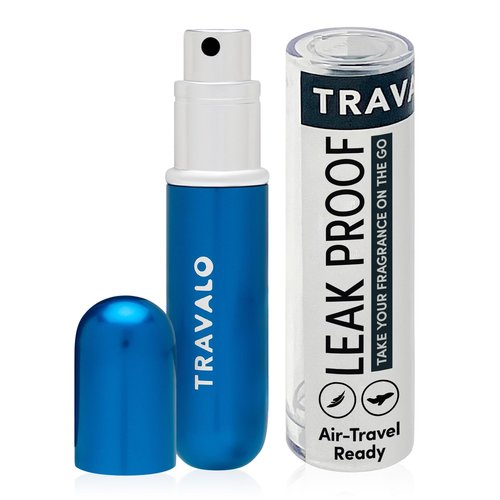 Travalo Classic HD Perfume Atomizer | Genie-S TSA Approved Travel Perfume Bottle Refillable | Reusable Airtight Easy-Fill Mini Pump Sprayer | Lightweight Elegant Design w/Volume Window | Blue | 0.17oz