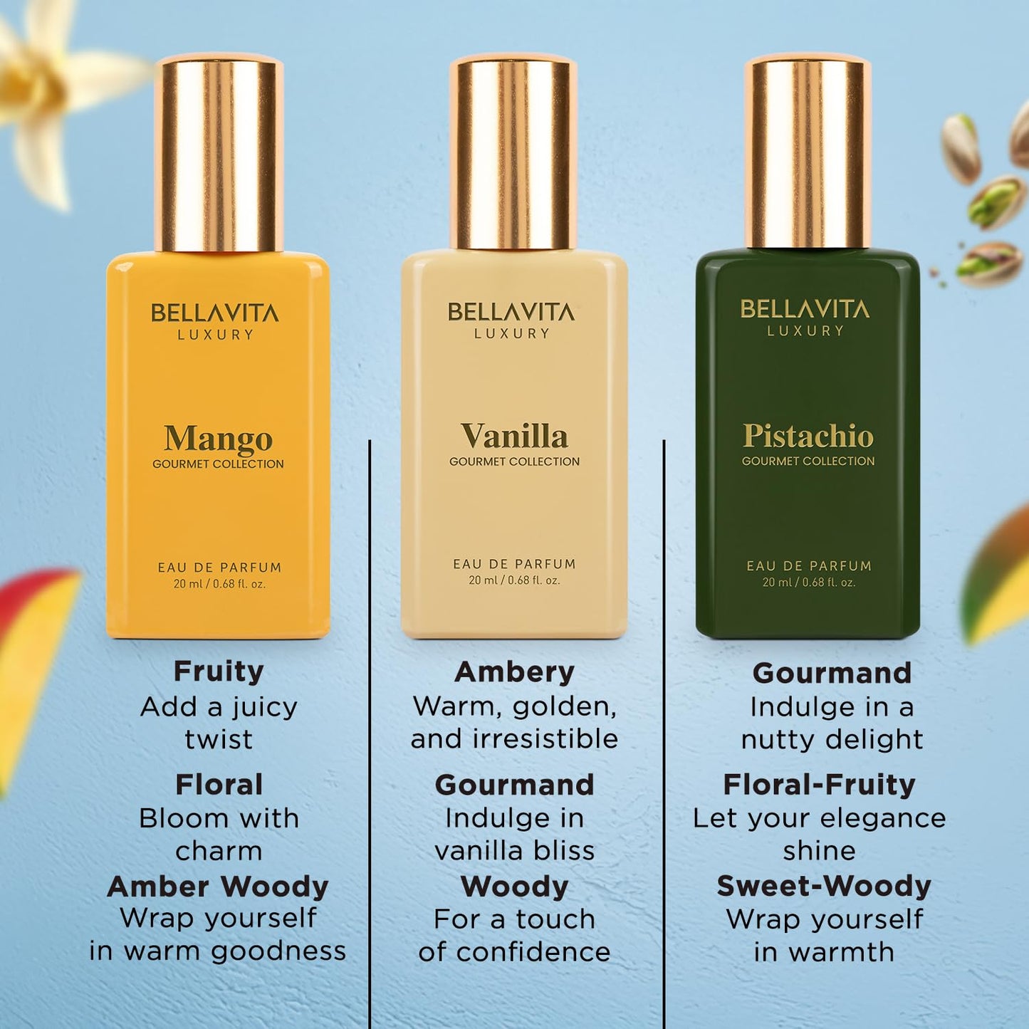 BellaVita Gourmet Perfume Gift Set | Vanilla, Mango & Pistachio