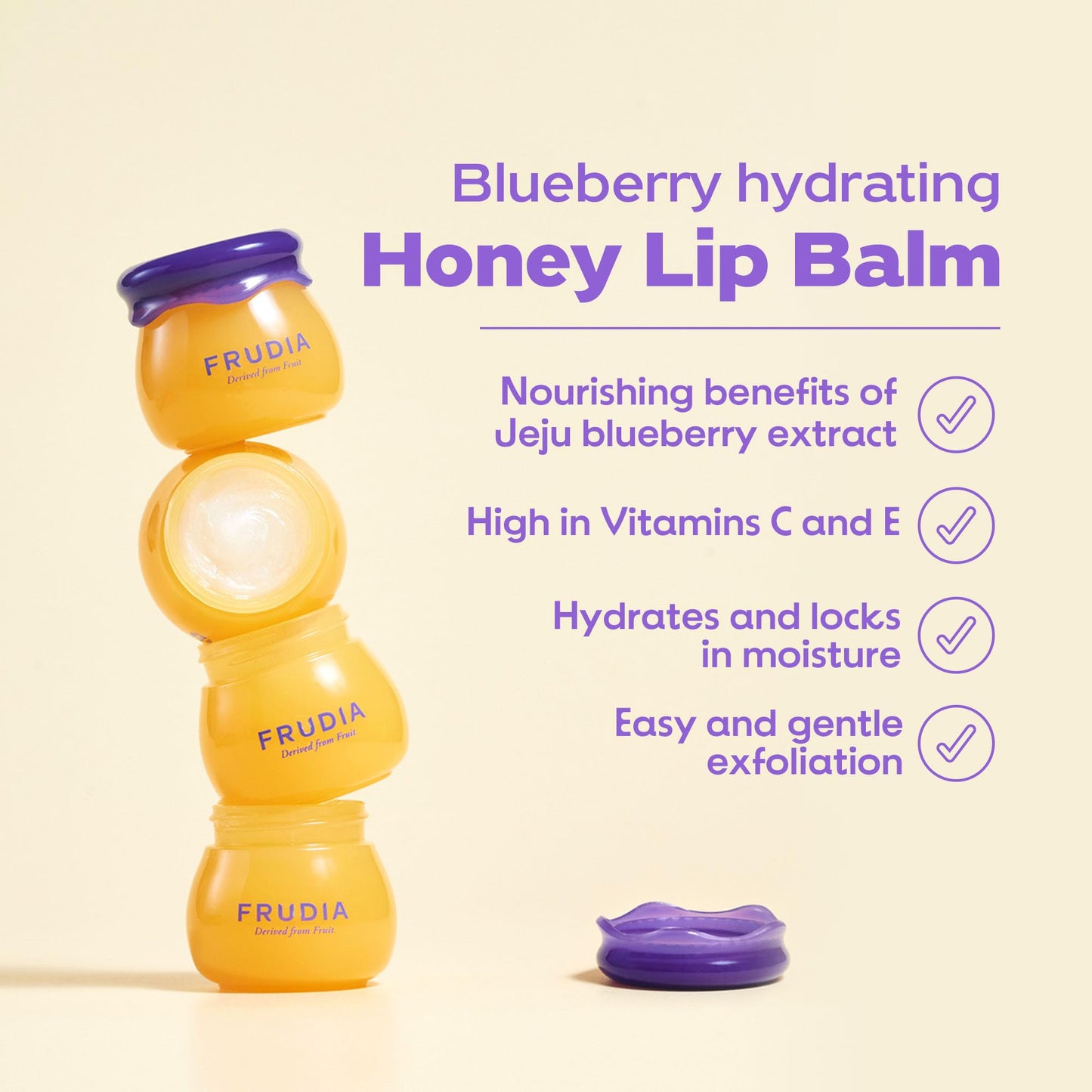 FRUDIA Blueberry Honey Lip Balm Tube – Exfoliating & Moisturizing Dewy Korean Lip Balm for Dry Lips made with Jeju Blueberry & Honey Extracts, Collagen‑Boosting, Plumping Hydration, 0.33 fl oz