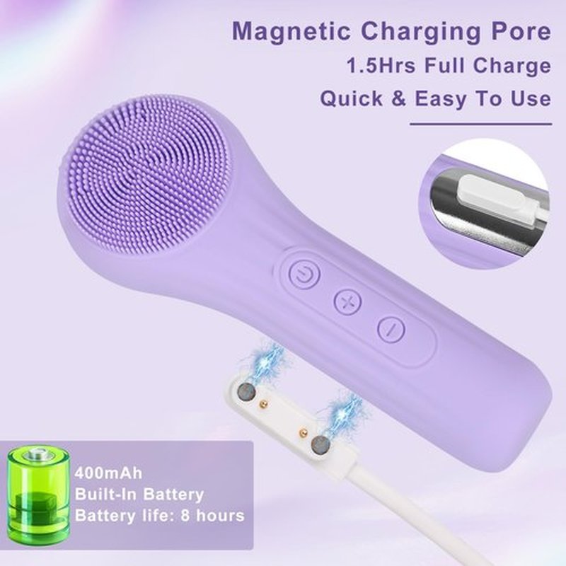 Feoflen Silicone Face Scrubber Exfoliator, Silicone Face Wash Brush for Men & Women, Ipx7 Waterproof Rechargeable Facial Cleaner for Deep Cleansing, Exfoliating, Massage Face Scrubber (Purple)