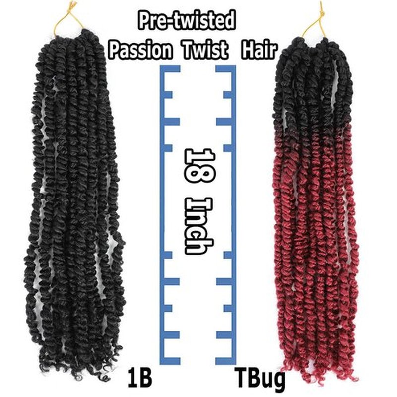Ombre Passion twist hair 18 inch 9 Packs -Mixed Color Combo Pack (7 packs 1B+2 packs T1B/Bug), Super Soft and Bouncy Pre Twisted Passion Twist Braided Crochets Hair for Black Women Kids (18" 1B+TBug)