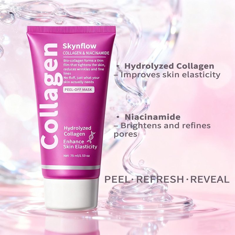 Collagen Face Mask & Peptides Serum - Overnight Peel Off Mask with Hydrolyzed Collagen & Niacinamide for Elasticity & Hydration Care | Set