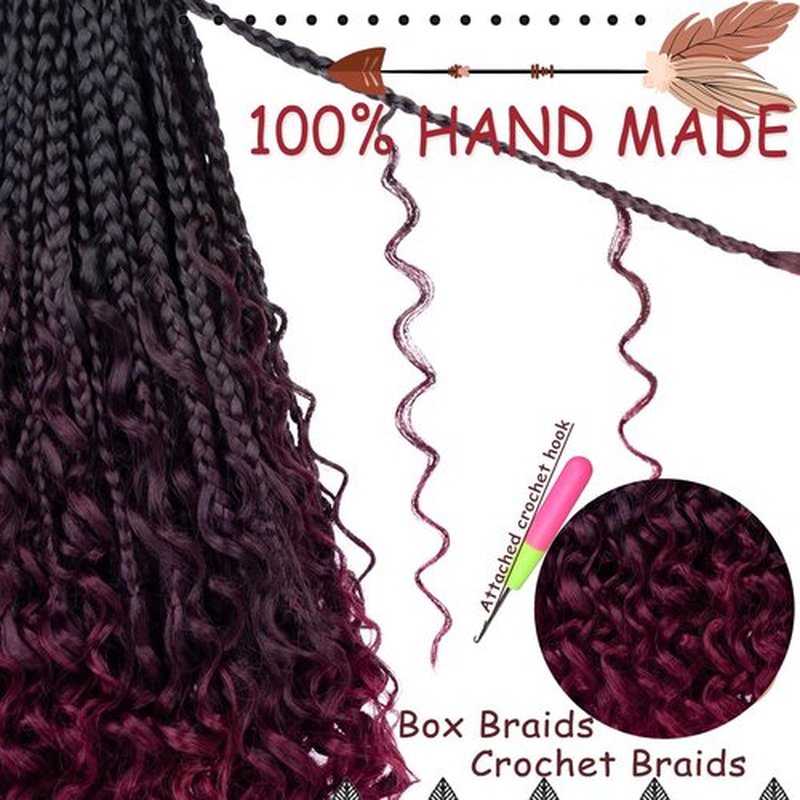 Beverlee 14 Inch Boho Box Braids 8 Packs Goddess Box Braids Crochet Hair Bohemian Hippie Braids Braiding Hair Box Braids with Curly Ends Messy Pre-looped Synthetic Crochet Hair for Women 1B/99J/BUG#