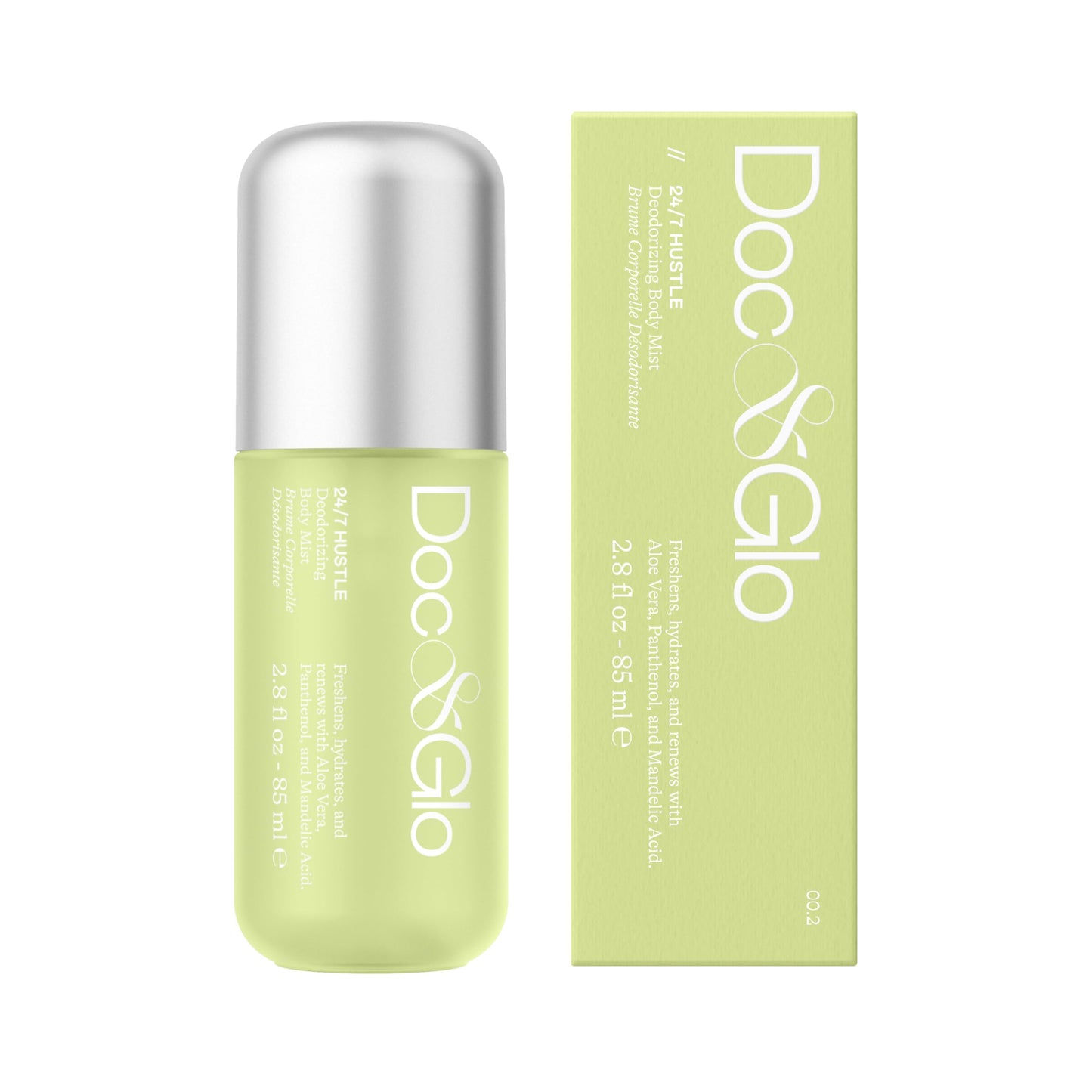 Doc & Glo 24/7 Hustle Deodorizing Body Mist, Deodorant Spray For Women, Skincare Mist With Aloe + Niacinamide, Fragrance Free, Quick-Dry No Residue, 85 ml