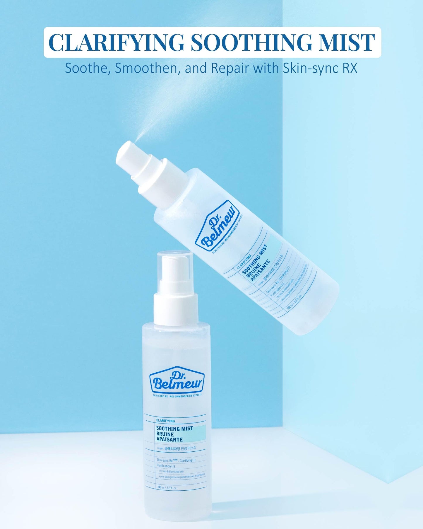 Dr. Belmeur Clarifying Soothing Mist (3.4fl oz) - Gentle, Hypoallergenic for Hydration, Soothing. Korean Skin Care. Beta-Glucan, Chaga Mushroom.