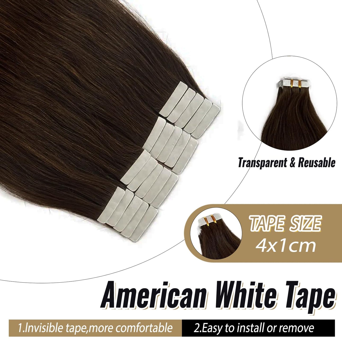 Brown Tape in Hair Extension Human Hair 20Inch 50g 20PCS Skin Weft Remy Straight Hair 2# Dark Brown Real Human Hair Extension