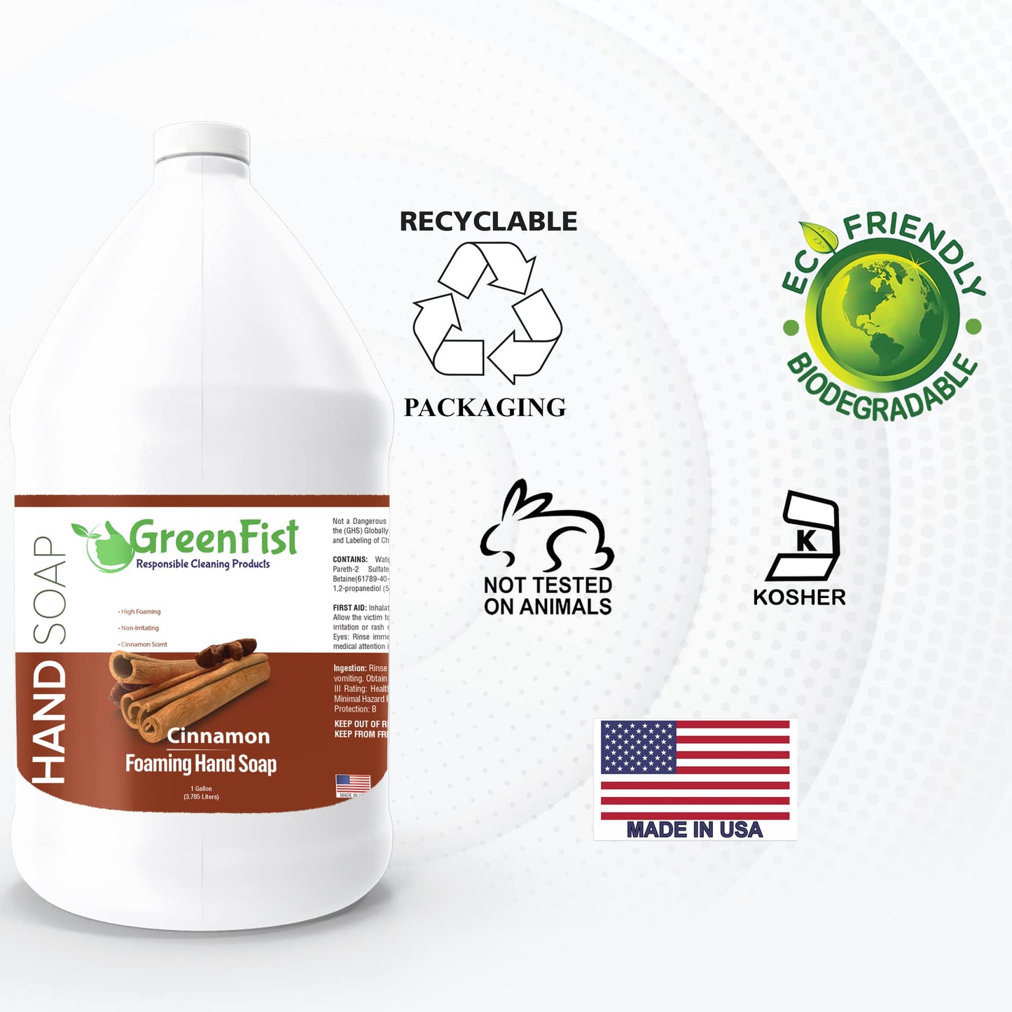 GreenFist Foaming Hand Soap Refills Cinnamon Scent Jug Foam Refill Made in USA, 128 ounce (1 Gallon)