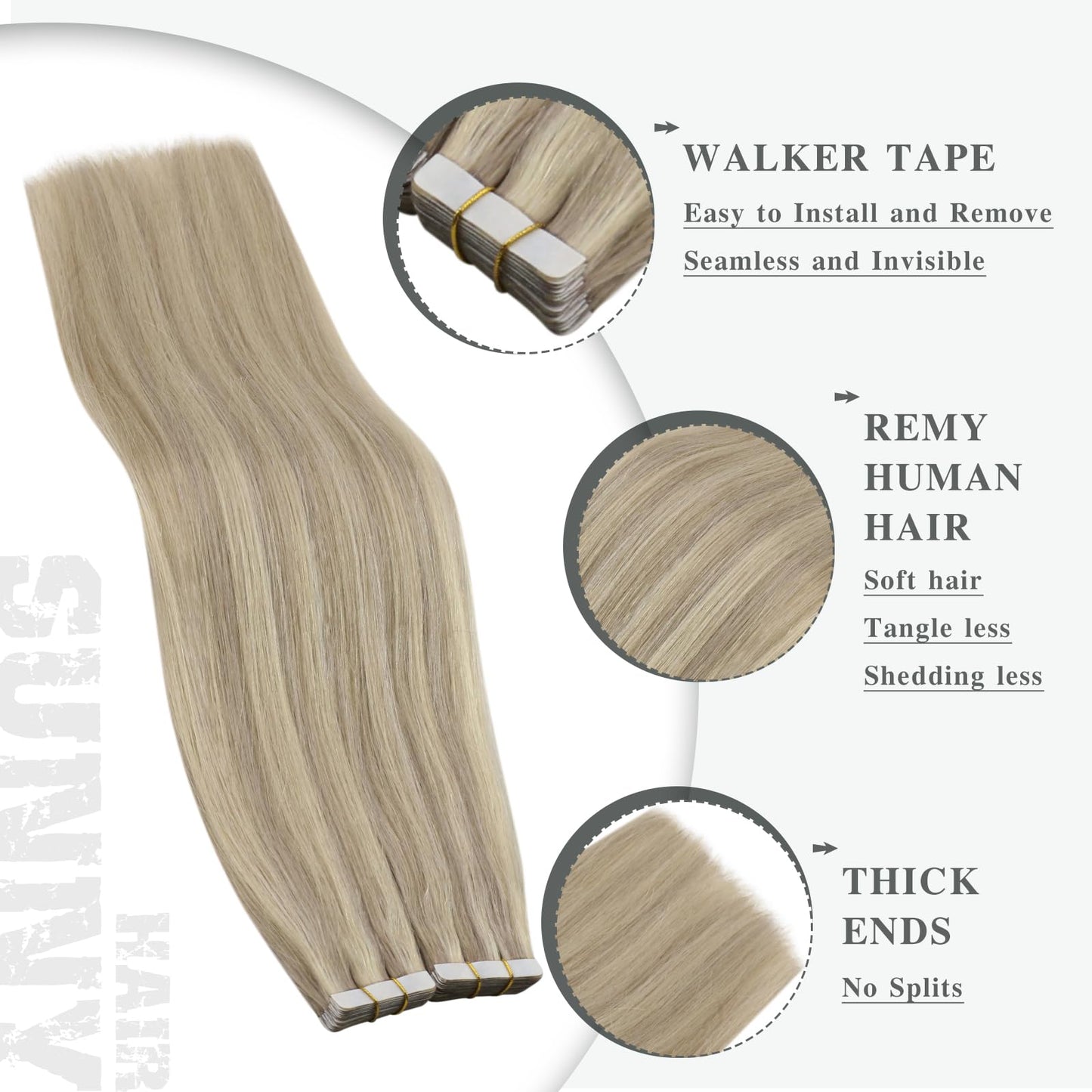Ve Sunny Blonde Tape in Hair Extensions Highlight Tape in Extensions Ash Blonde Highlights Light Blonde Tape in Hair Extensions for Women 50g 20pcs 14inch
