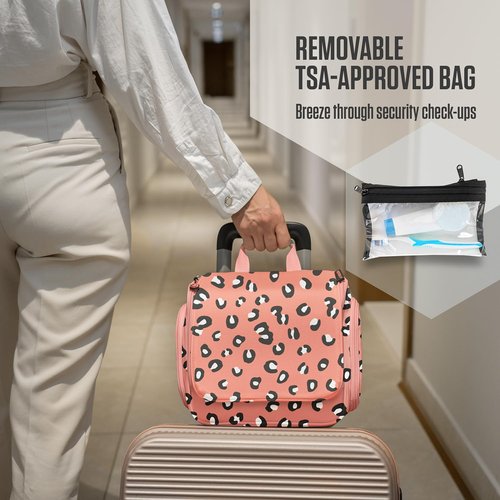 VENTURE 4TH Hanging Travel Toiletry Bag for Women & Men - Travel Organizer with Expandable Compartments & Removable Clear Pouch for Toiletries (Pink Cheetah)