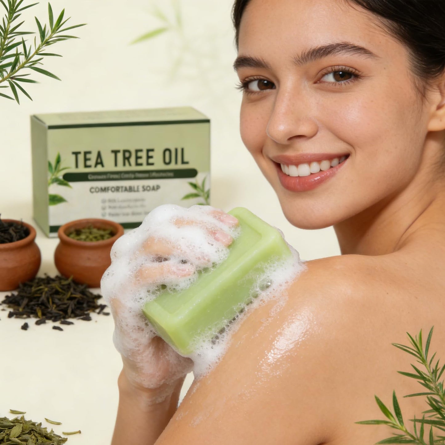 Gptkop 2PCS Tea Tree Oil Soap Bar | Purifying & Balancing Body Soap for Men & Women with Natural Oil, Gentle Exfoliating Bar for Face, Foot & Body Care