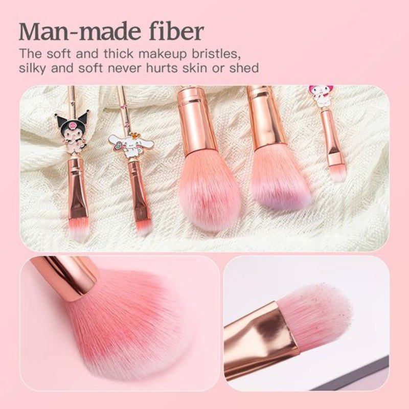 5PCS Cartoon Makeup Brushes Set with Pink Storage Bag, AnimeTheme Cosmetic Brushes, Best for Girl Women