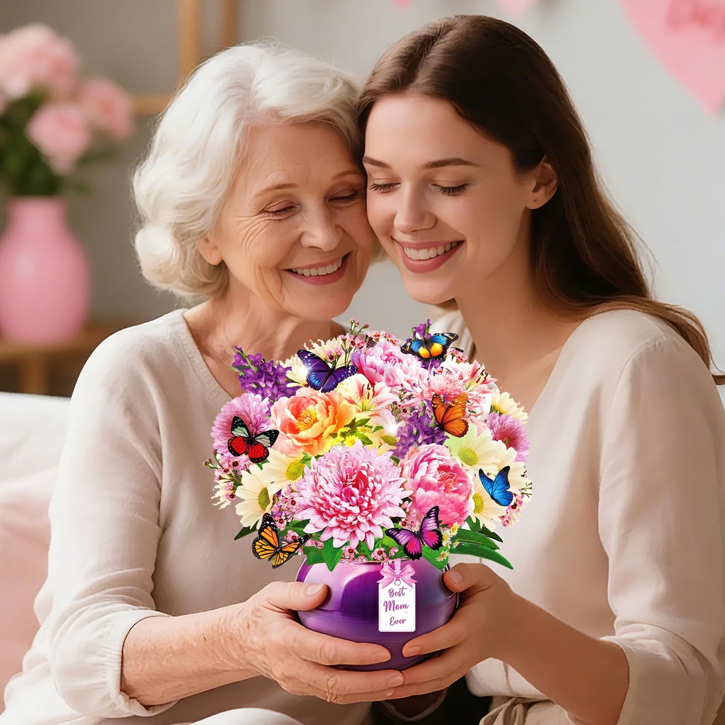XUNXMAS Birthday Card–Happy Birthday Card Peony Flower Bouquet Design, Perfect Mother’s Day, 3D Pop Up Birthday Card for Mom with Music&Lights, Anniversary for Wife, Mother, Her (Peony Mother's Day)