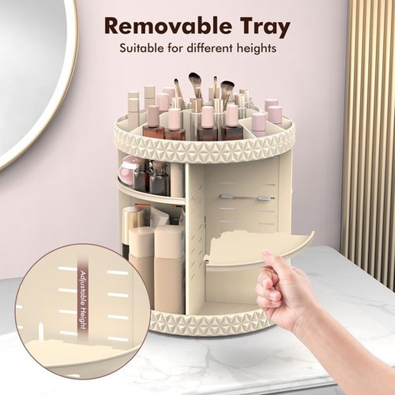 Rosoenvi Rotating Makeup Organizer, 360° Spinning Skincare Organizers, Adjustable Layer Cosmetic Storage Lazy Susan Makeup Organizers for Dresser Bathroom, Large, Beige