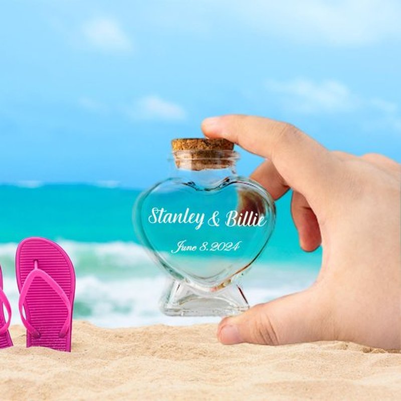 Fornixe Personlized Honeymoon Sand Jar 2024, Heart Shaped Glass Jars with Customised Text Date Custom Sand Bottles Keepsake Jar for Decorations, Wedding Party Favors (Style3)