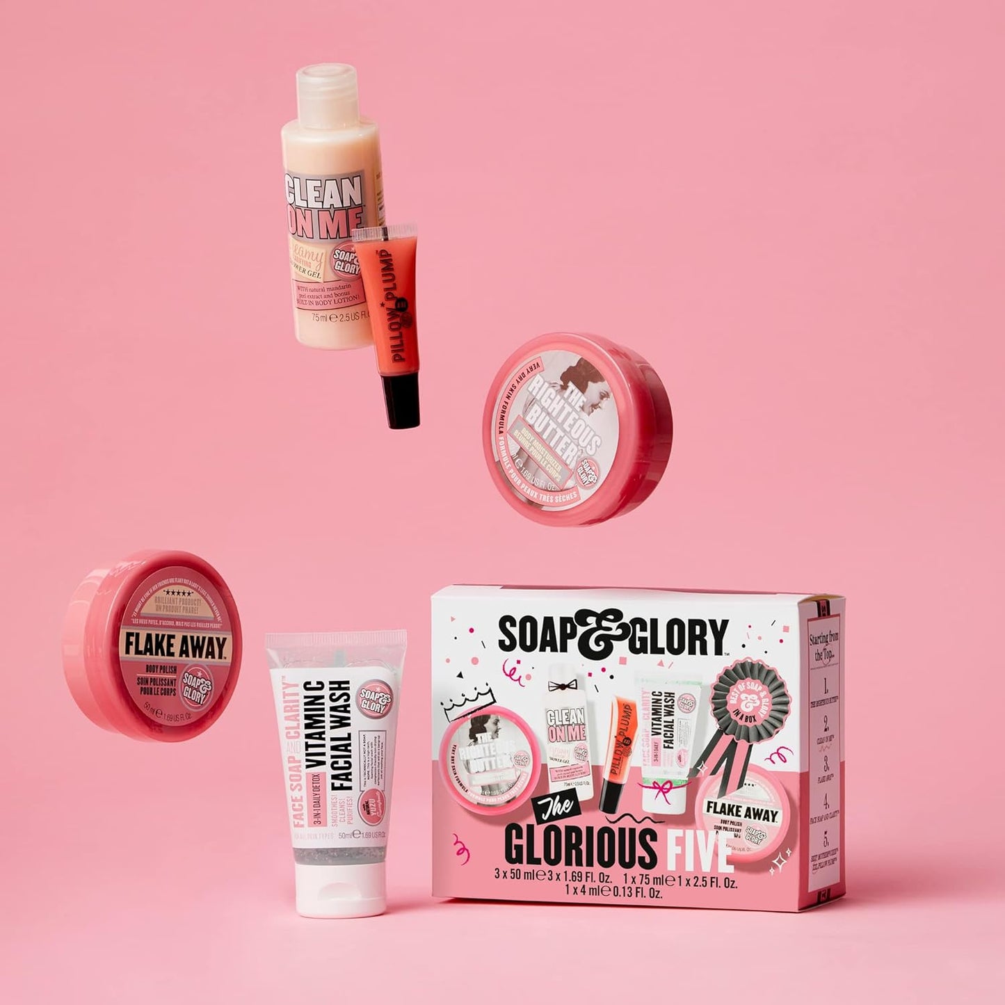 Soap & Glory Holiday Gift Set - Righteous Butter, Shower Gel, Scrub, Face Wash & Lip Gloss